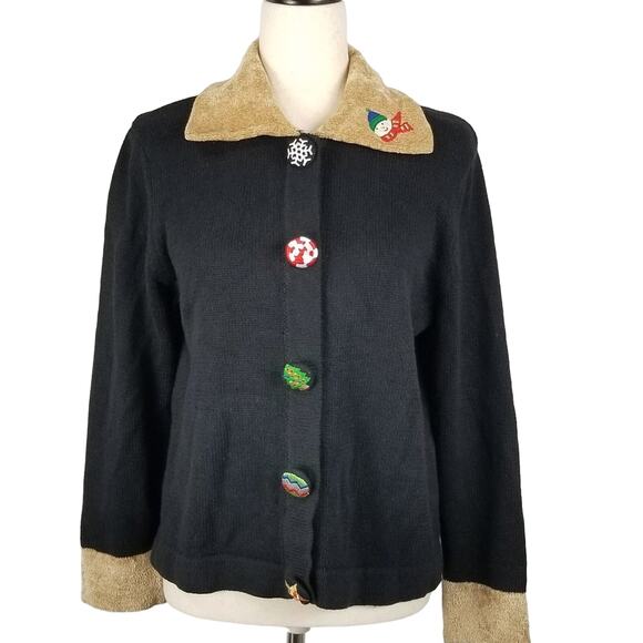 Mercer Street Studio Holiday Winter Black  Embellished Sweater  Size P L - Picture 1 of 8